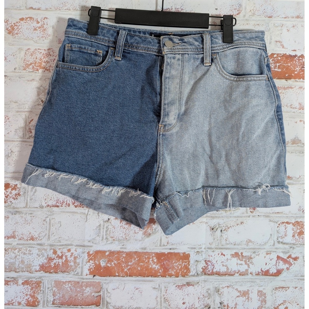 Hollister Mom Shorts Womens 9 Blue Two Tone Colorblock Denim Ultra High Rise 3"